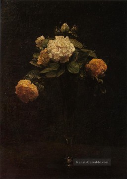  blumen - Weiße und gelbe Rosen in einem hohen Vase Blumenmaler Henri Fantin Latour